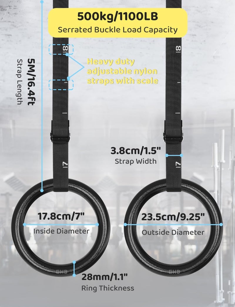 GHB Gymnastic Rings Gym Rings 1.1" Olympic Rings Adjustable Straps Pull Up Rings Sets for Workout Bodyweight Fitness Training - Image 4